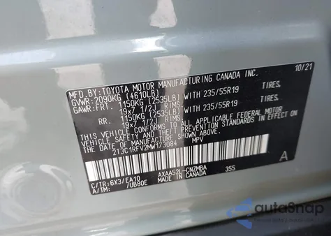 2021 Toyota Rav4 Xle Premium from USA, damaged, VIN 2T3C1RFV2MW173084